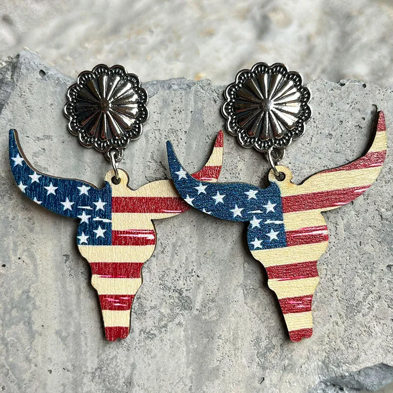 4th of July Bull Head Earrings