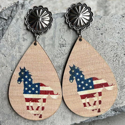 4th of July Tear Drop Horse Earrings