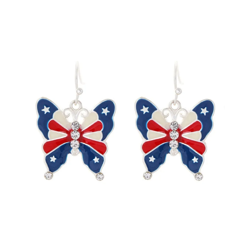 Rhinestone 4th of July butterfly earrings