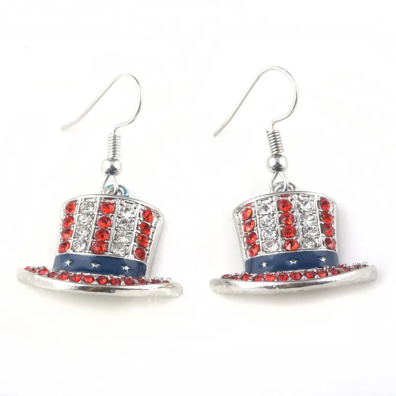 Rhinestone 4th of July president's Hat Earrings