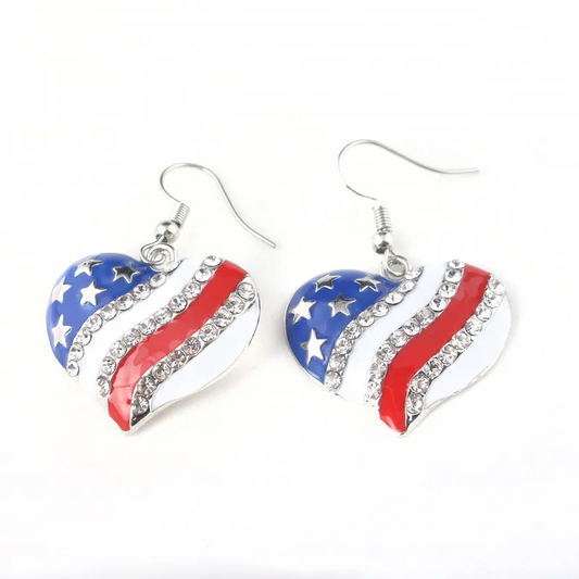 Rhinestone 4th of July Heart Earrings