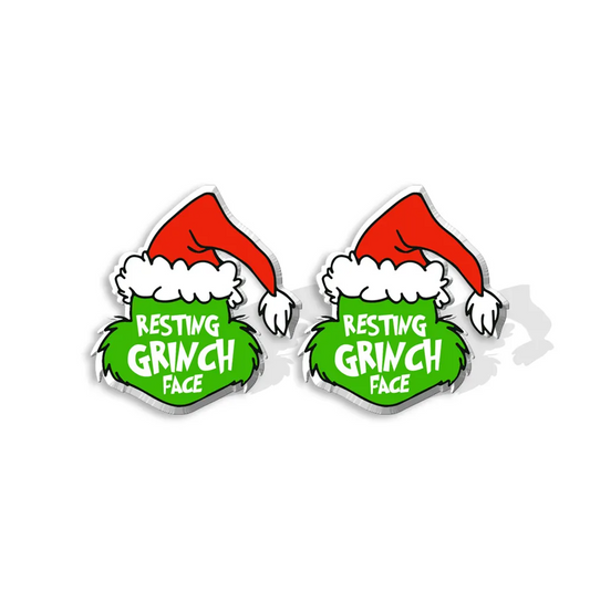 Resting Grinch Face Stud Earrings