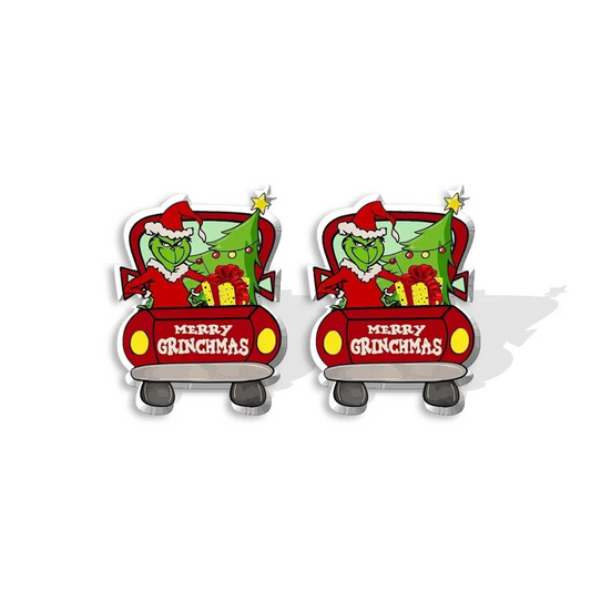 Merry Christmas Grinch in Truck Stud Earrings