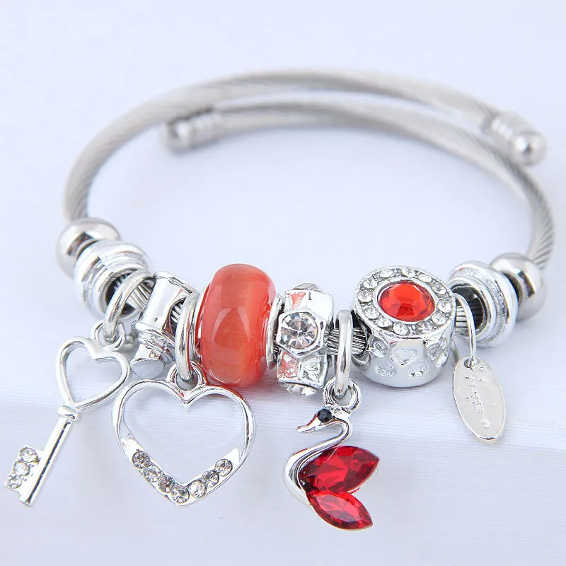 Heart and Swan Charm Bracelet