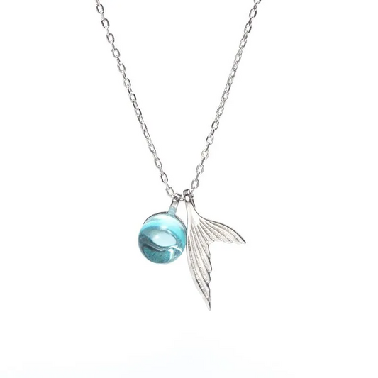 Mermaid tail aqua ball necklace