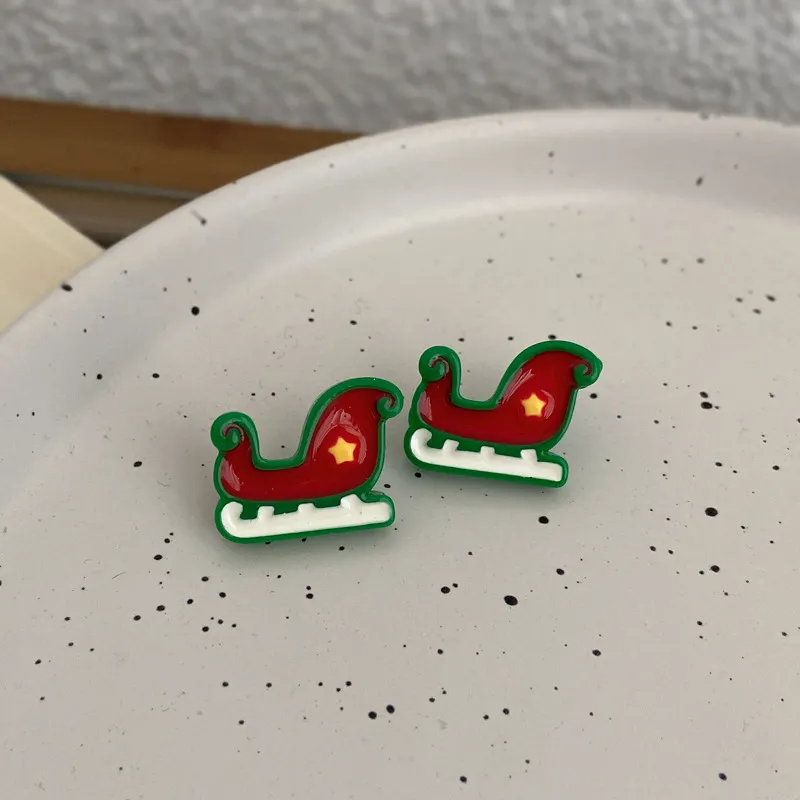 Christmas Cartoon Sled Stud Earrings