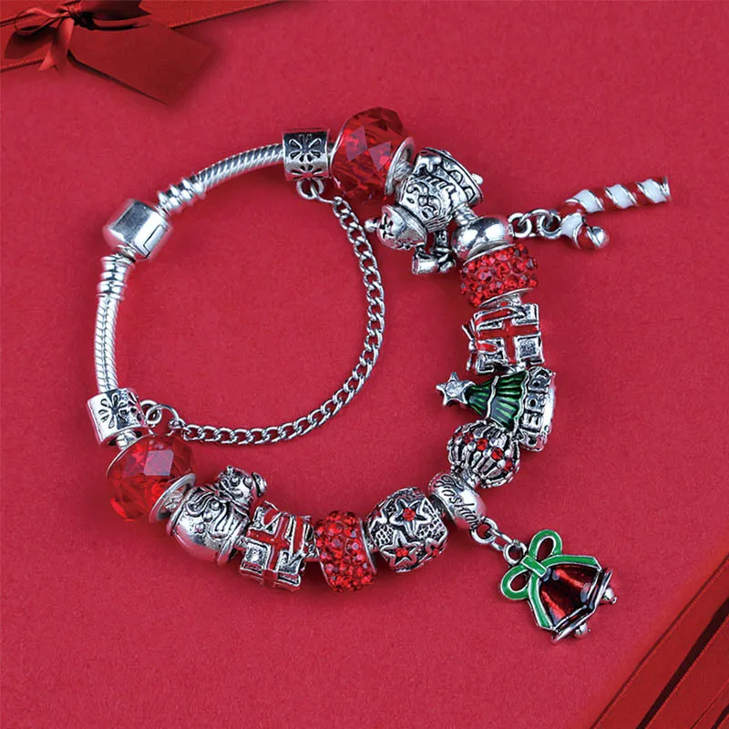 Christmas Charm Bracelet with Red and Metal Charms