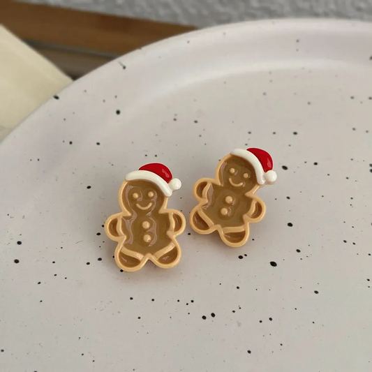 Christmas Cartoon Gingerbread Man Stud Earrings